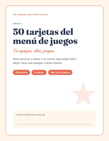 Tapa del bono 50 tarjetas del menú de juegos
