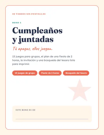Tapa del bono Cumpleaños y juntadas sin pantallas