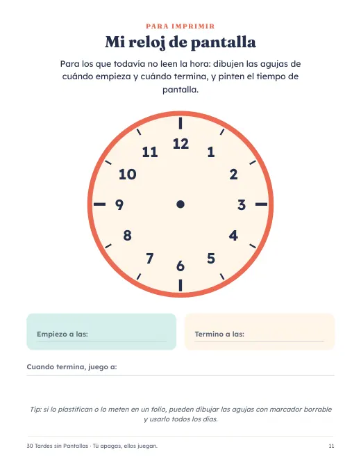 Página para imprimir: Mi reloj de pantalla