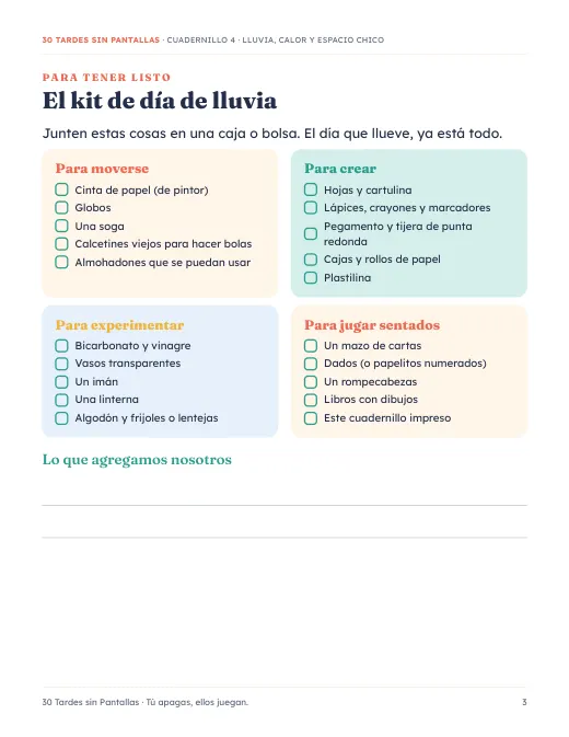 Página del cuadernillo de lluvia: el kit de día de lluvia